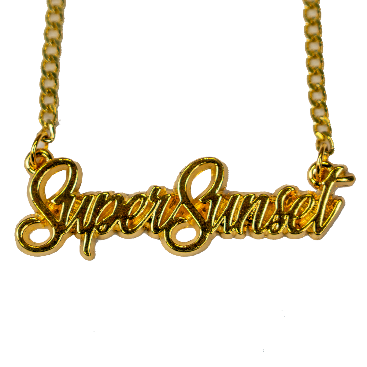 'SUPER SUNSET' SCRIPT NECKLACE (GOLD COLOUR)