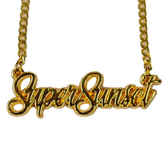 'SUPER SUNSET' SCRIPT NECKLACE (GOLD COLOUR)